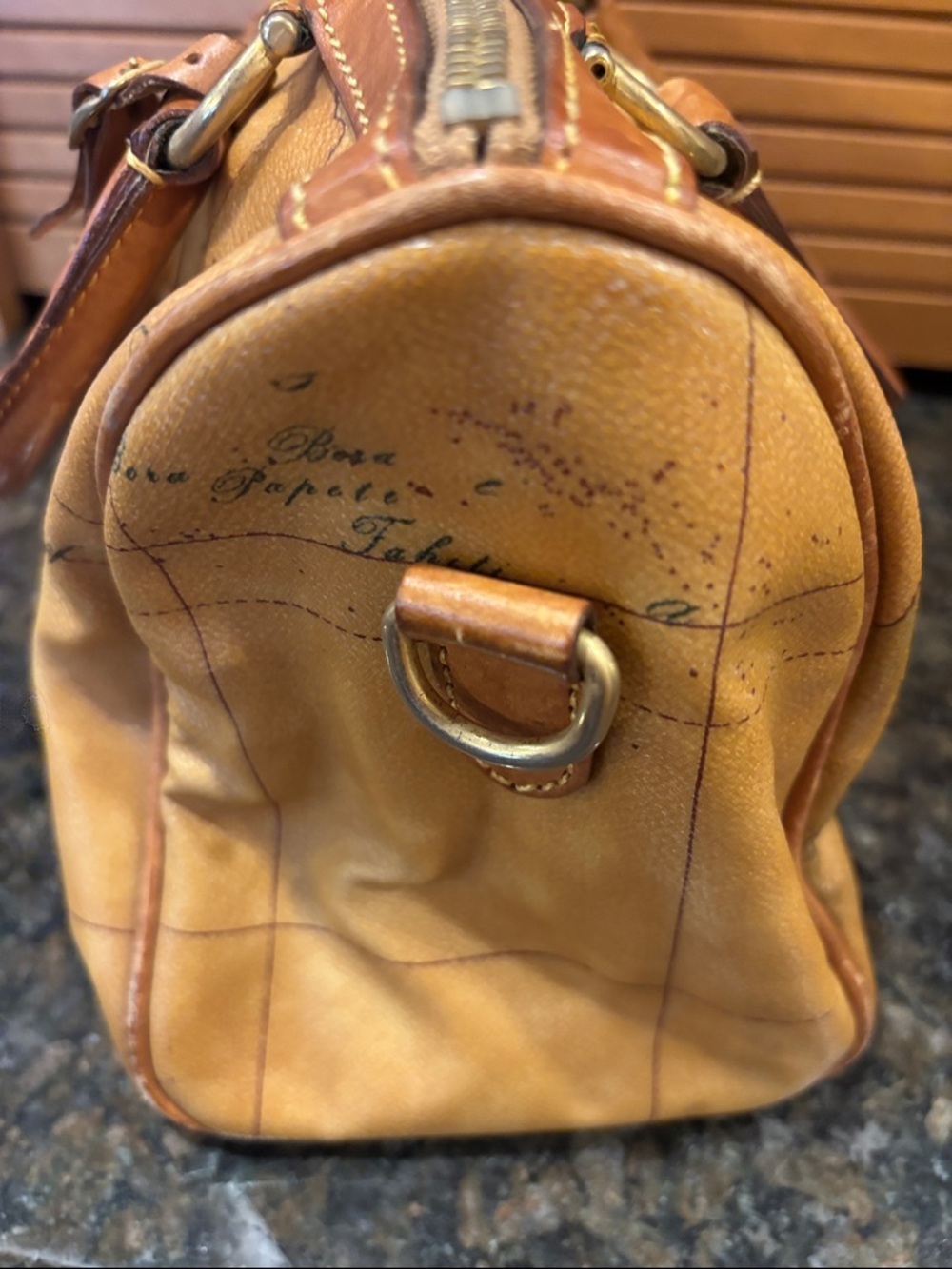 Alviero Martini Map-Print Leather Satchel in Cognac Brown - Picture 4 of 12